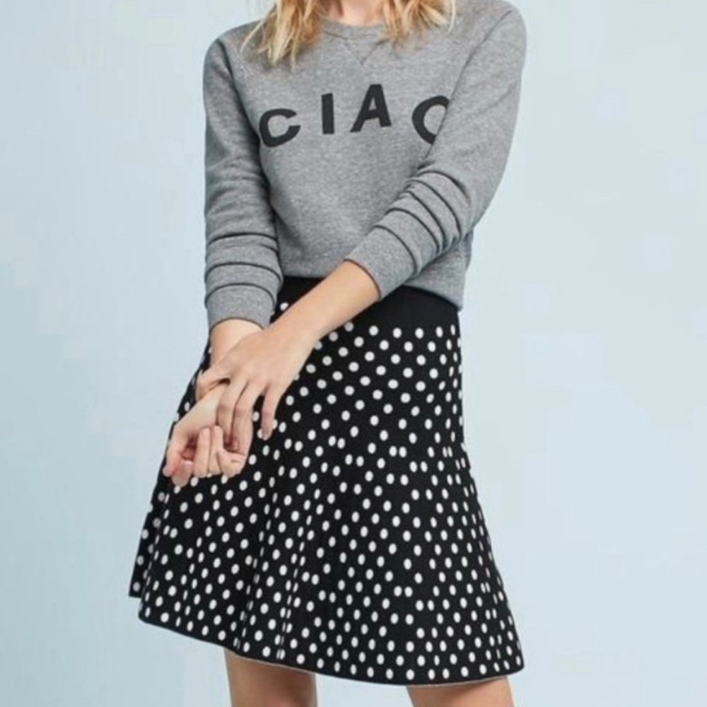 Anthropologie Black and White Polka Dot A-Line Skirt